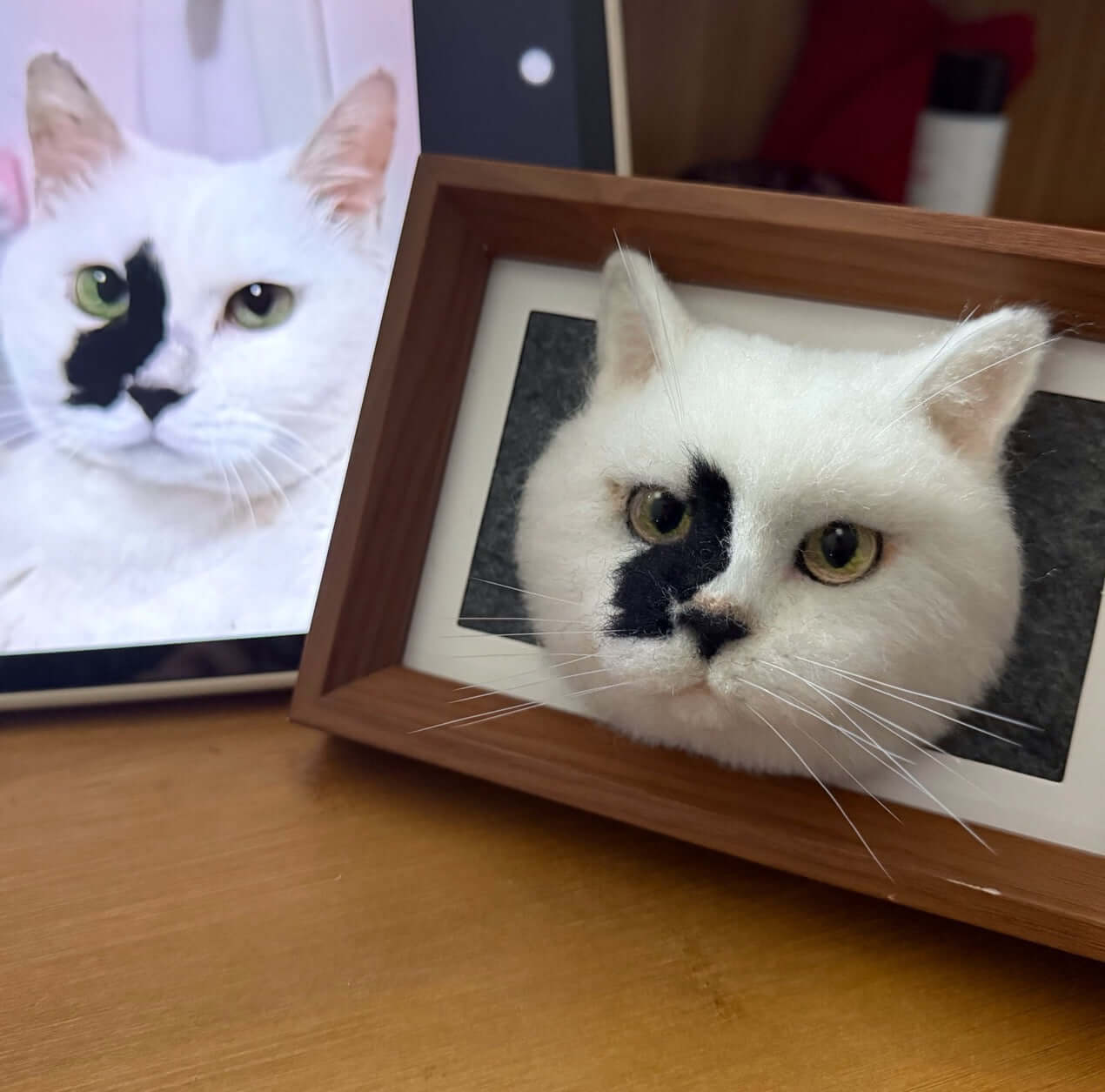 Custom Wool Felt Pet Portrait with Frame – 3D Shadow Box Memorial