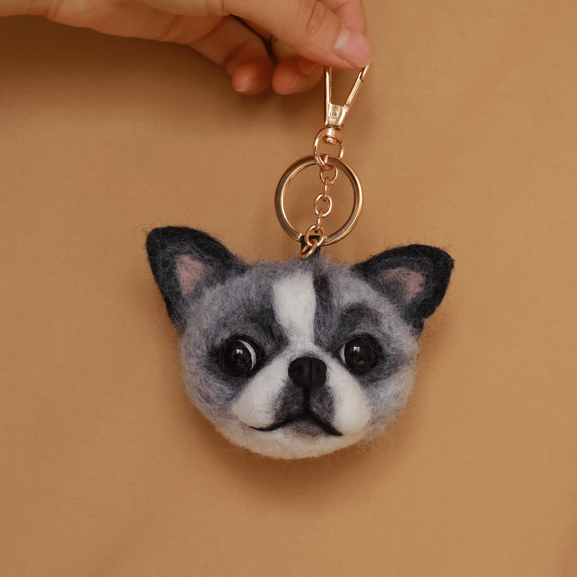 Custom Wool Felt Pet Car Charm – Personalized Pet Head Keychain