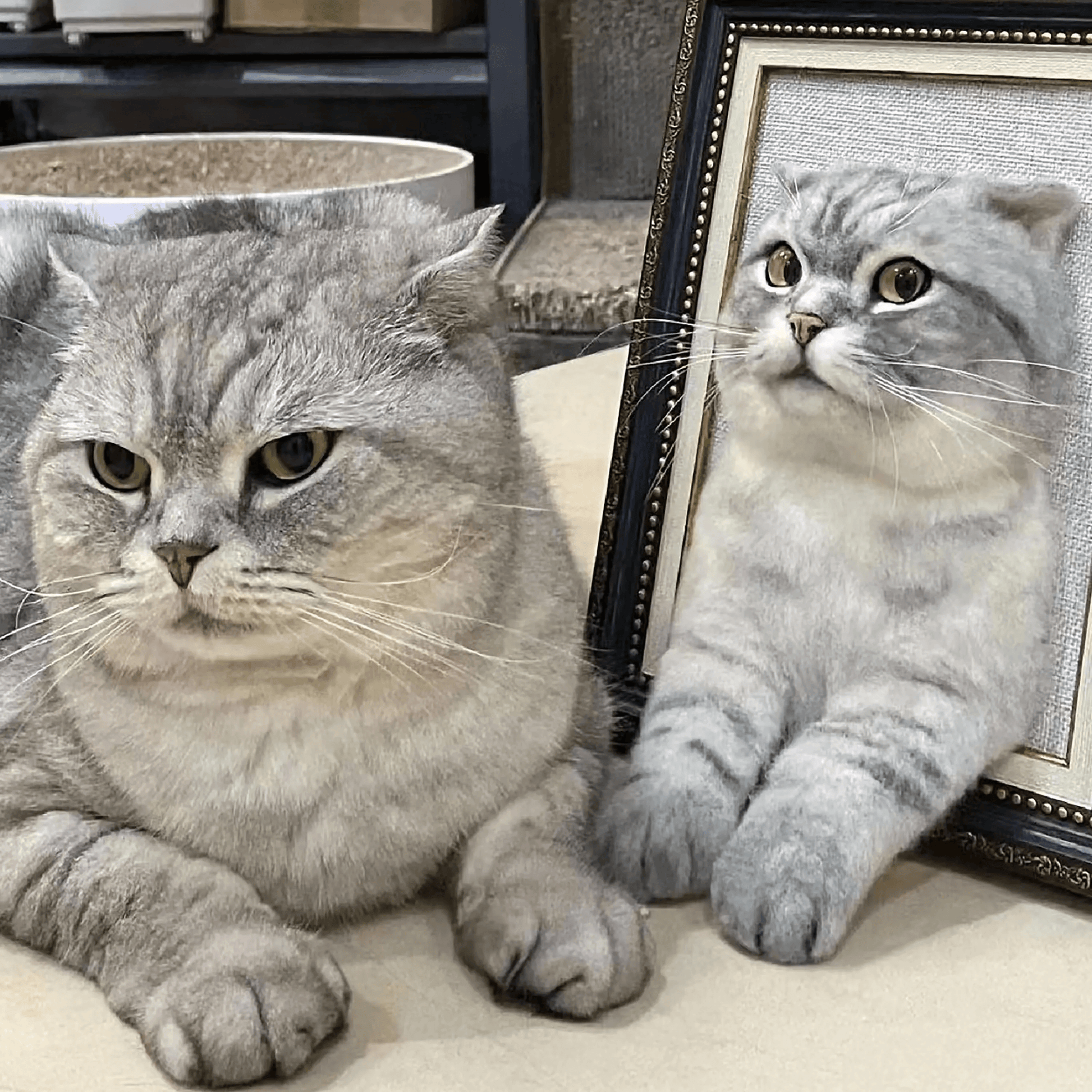 Custom Wool Felt Pet Portrait with Paws – Premium Framed 3D Sculpture