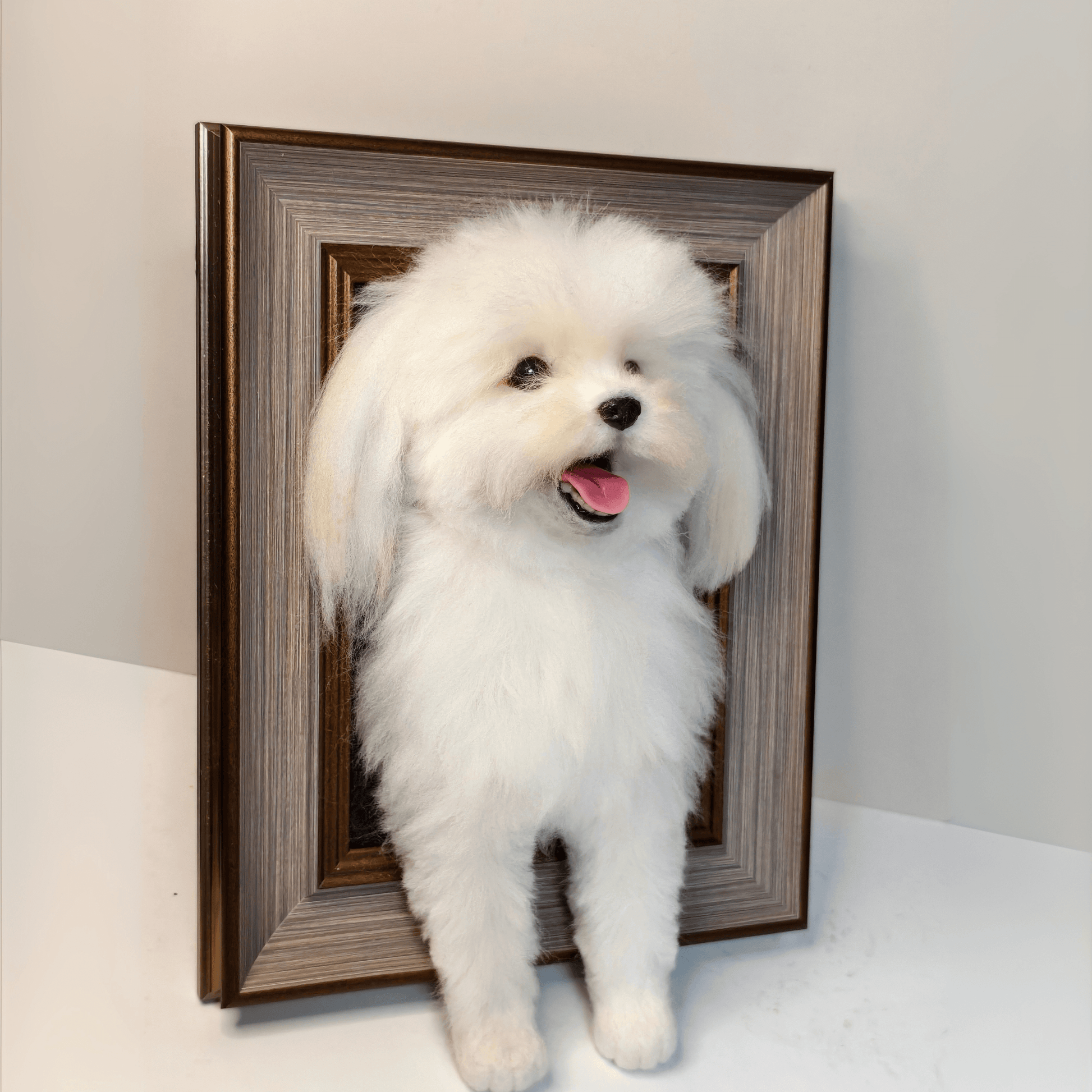 Custom Wool Felt Pet Portrait with Paws – Premium Framed 3D Sculpture